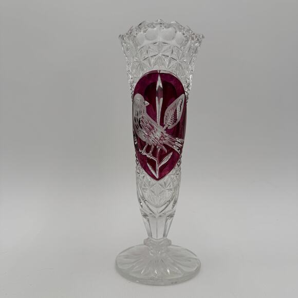 Vintage Byrdes Collection Bud Vase 8" by Hofbauer 24% Lead Crystal - Picture 3 of 9